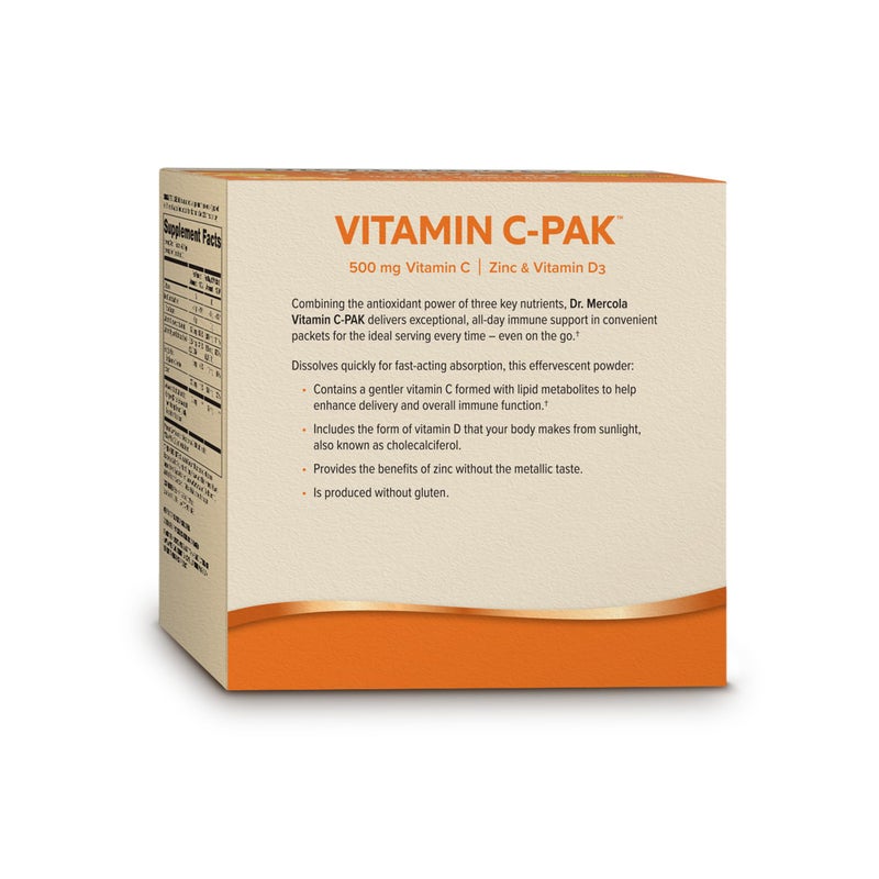 Dr. Mercola Vitamin C-PAK, 30 Servings (30 Packets), Fizzy Drink Mix, 500 mg Vitamin C, with Zinc and Vitamin D3, Natural Orange Flavor, Dietary Supplement, Supports Healthy Immune Function, Non-GMO - Image 2